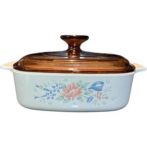 Corning Ware Symphony Casserole Dish Pink Flower A 1 B - 1 Liter W/ Rare Lid
